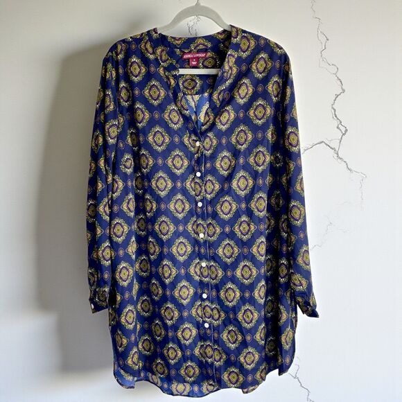 Jessica London Women’s 18 Blue Button Up Tunic Top Vintage Longline Blouse - Picture 1 of 10